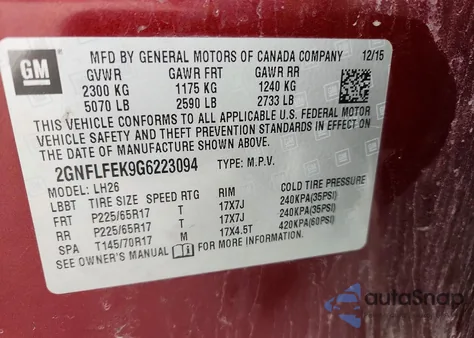 2016 Chevrolet Equinox Lt z USA, uszkodzony, nr VIN 2GNFLFEK9G6223094